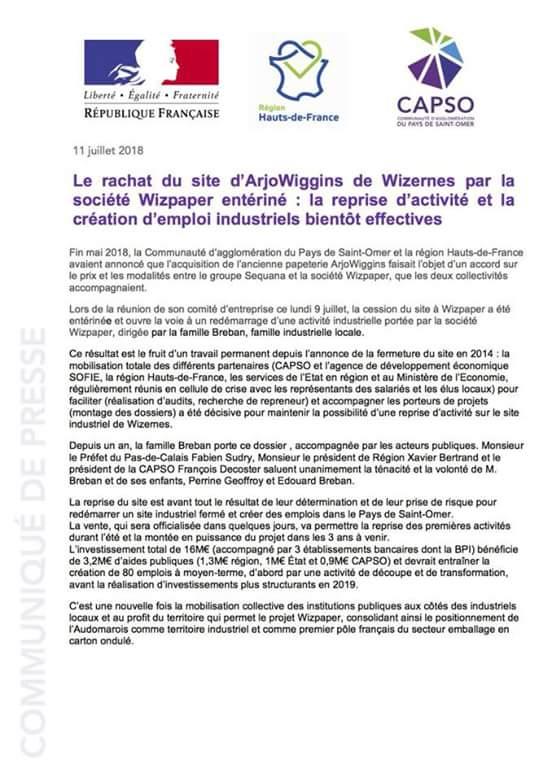 Communique de presse arjo 11072018